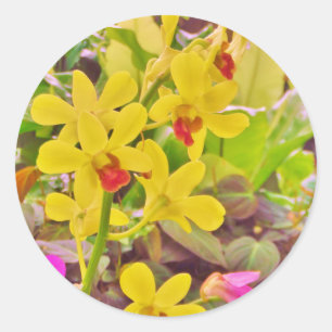 Beautiful Yellow autumn orchids Classic Round Sticker
