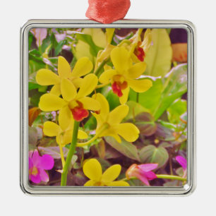Beautiful Yellow autumn orchids Metal Ornament