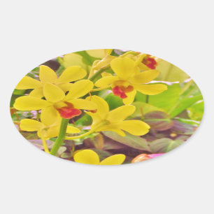 Beautiful Yellow autumn orchids Oval Sticker