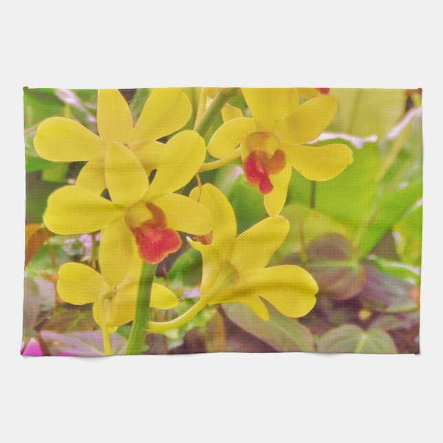 Beautiful Yellow autumn orchids Tea Towel (Horizontal)
