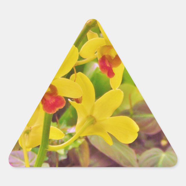 Beautiful Yellow autumn orchids Triangle Sticker (Front)