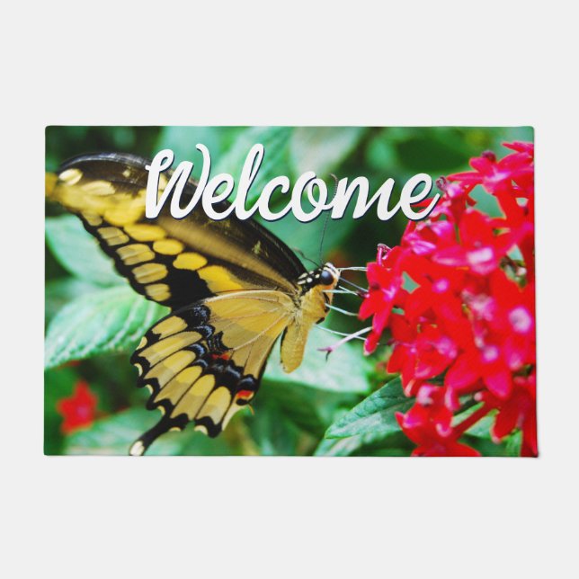 Beautiful Yellow Black Butterfly Photo Welcome Doormat (Front)