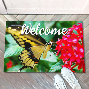 Beautiful Yellow Black Butterfly Photo Welcome Doormat