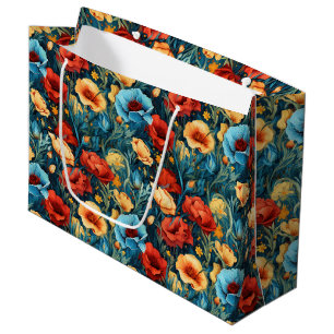 Beautiful Yellow Blue and Red Flowers Pattern Large Gift Bag