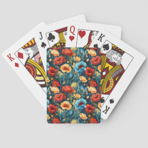 Beautiful Yellow Blue and Red Flowers Pattern Playing Cards