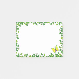 Beautiful Yellow Butterfly & Green Leaf Frame Post-it Notes