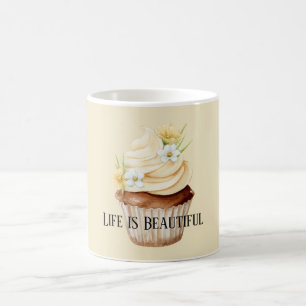 Beautiful Yellow Cream Floral Cupcake Coffee Mug