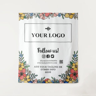 Beautiful Yellow Floral Your Logo QR Code Backdrop Tapestry