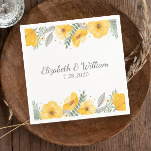 Beautiful Yellow Flower Elegant Romantic Wedding Napkin