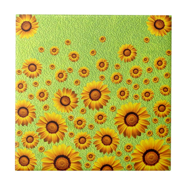 Beautiful yellow flowers on abstract green   ceramic tile (Front)