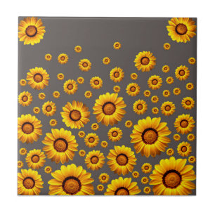 Beautiful yellow flowers on grey background ceramic tile