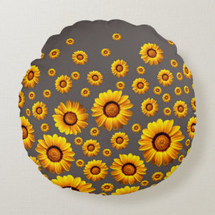 Beautiful yellow flowers on grey background round cushion