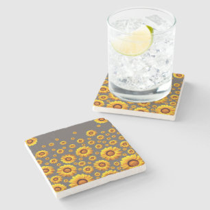 Beautiful yellow flowers on grey background stone coaster