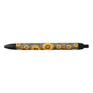 Beautiful yellow flowers on grey, black stripes ink pen