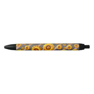 Beautiful yellow flowers on grey, brown stripes   black ink pen