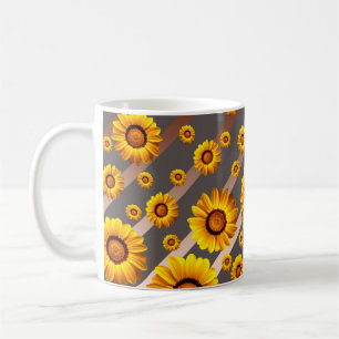 Beautiful yellow flowers on grey, brown stripes coffee mug