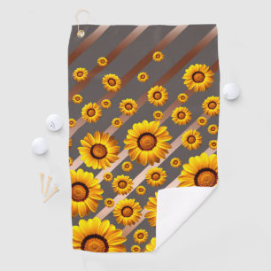 Beautiful yellow flowers on grey, brown stripes golf towel