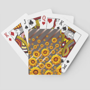 Beautiful yellow flowers on grey, brown stripes playing cards