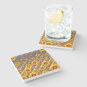 Beautiful yellow flowers on grey, brown stripes stone coaster