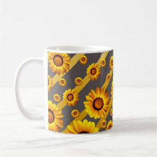 Beautiful yellow flowers on grey, gold stripes coffee mug