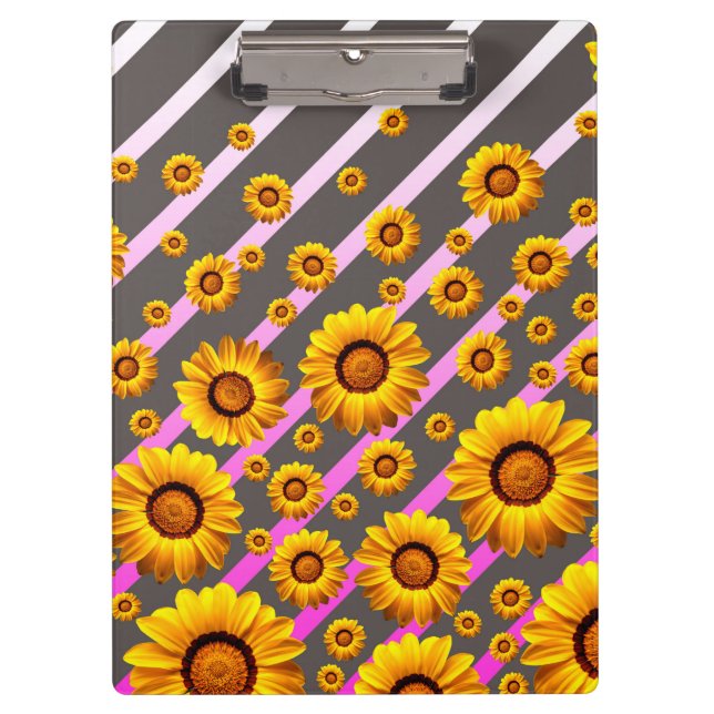 Beautiful yellow flowers on grey, pink stripes   clipboard (Front)
