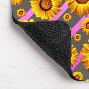 Beautiful yellow flowers on grey, pink stripes mouse pad