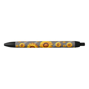 Beautiful yellow flowers on grey, silver stripes black ink pen