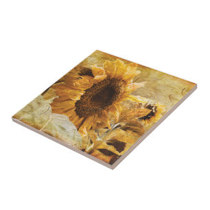 Beautiful Yellow Giant Sunflower Photo Art Ceramic Tile