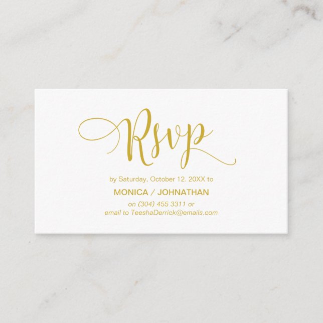 Beautiful Yellow Gold,Wedding Reception RSVP Enclosure Card (Front)