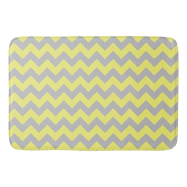 Beautiful Yellow Grey Chevron Pattern Bath Mat (Front)