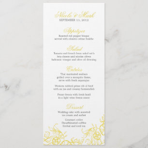 Beautiful Yellow & Grey Floral Custom Wedding Menu
