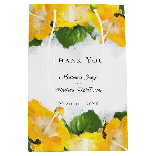 Beautiful Yellow Hibiscus Flower Art Thank You Medium Gift Bag (Front)