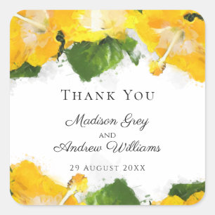 Beautiful Yellow Hibiscus Flower Art Thank You Square Sticker