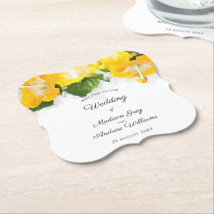 Beautiful Yellow Hibiscus Flower Art Wedding Paper Coaster