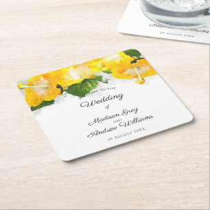 Beautiful Yellow Hibiscus Flower Art Wedding Square Paper Coaster