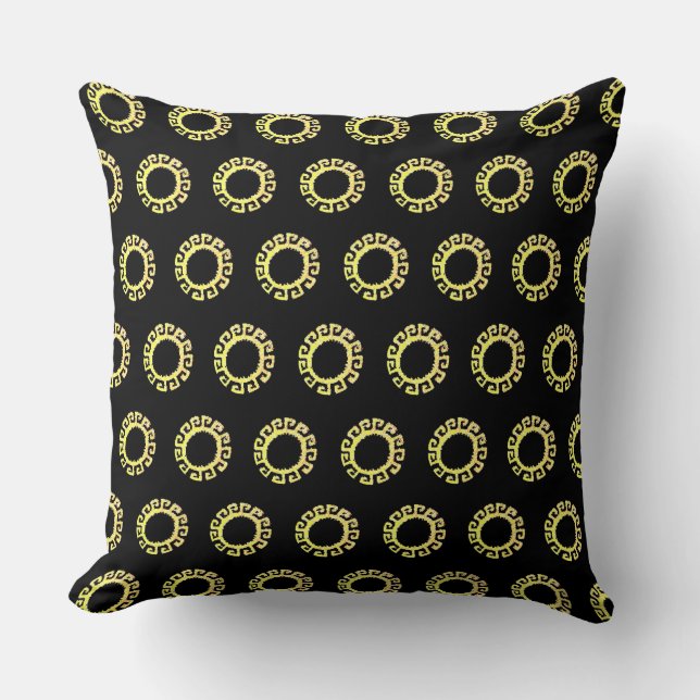 Beautiful  Yellow Inca Sun on Black Cushion (Front)