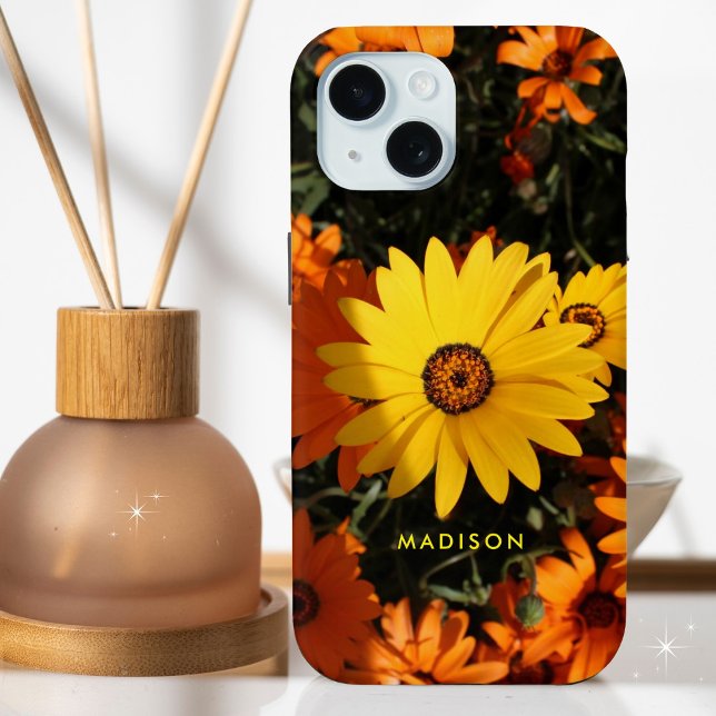 Beautiful Yellow Orange Flowers Personalised Name Case-Mate iPhone Case (Available in multiple phone types, iPhone, Android etc. )