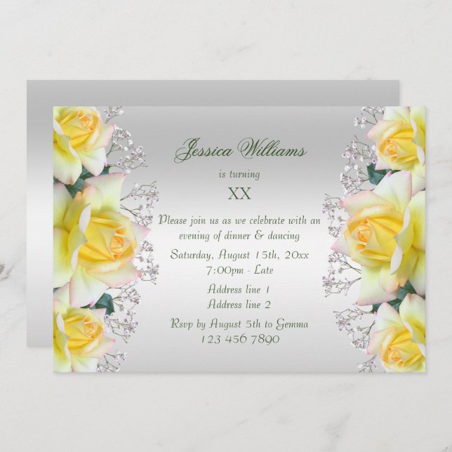 Beautiful Yellow Peace Roses Flowers Birthday Invitation (Front/Back)