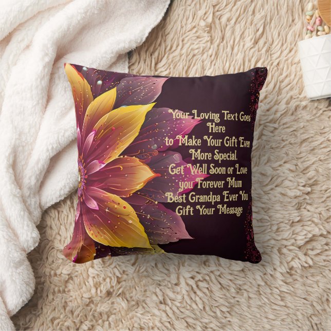 Beautiful Yellow & Pink Bloom Custom Gift Message Cushion (Blanket)
