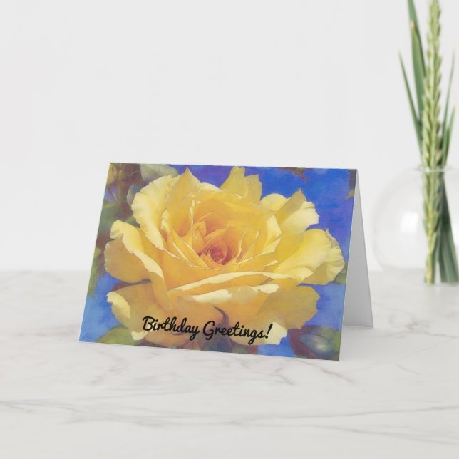 Beautiful Yellow Rose Birthday Greeting Card (Front)