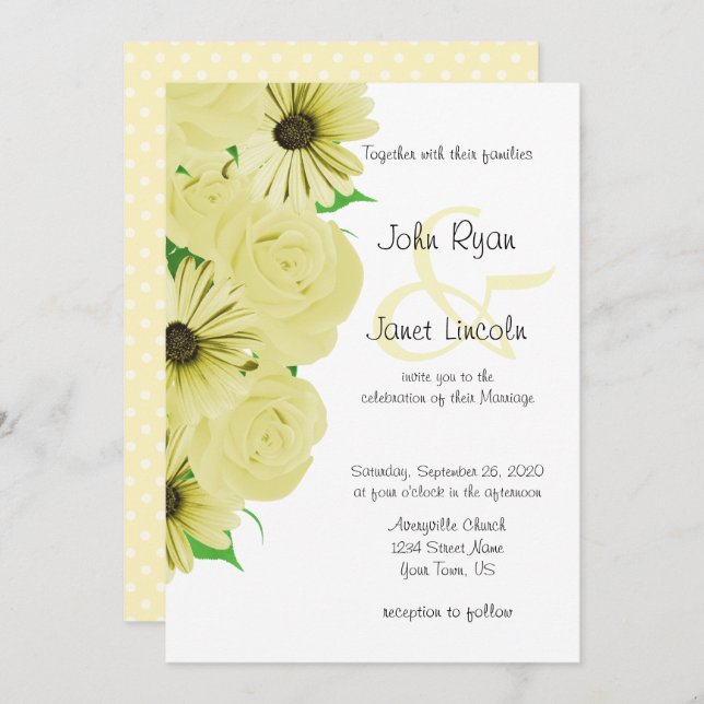 Beautiful Yellow Rose & Daisy Wedding Invitations (Front/Back)