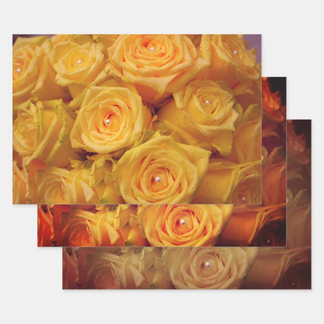 Beautiful Yellow Roses & Pearls Wrapping Paper (Set)