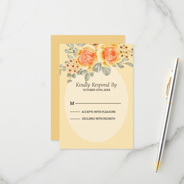 Beautiful Yellow Roses  RSVP Card (Front/Back In Situ)