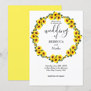 Beautiful yellow sunflowers on a simple white invi invitation