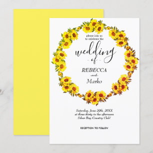 Beautiful yellow sunflowers on a simple white invi invitation