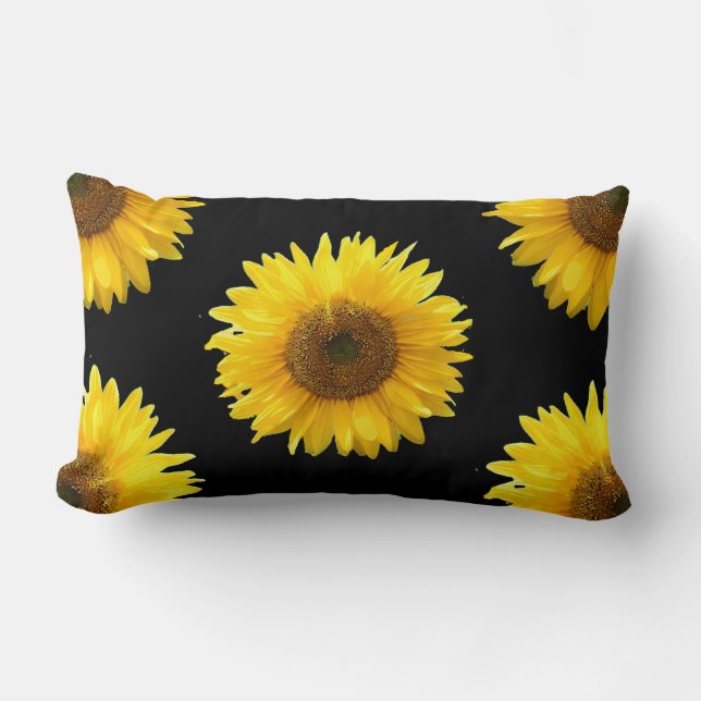 Beautiful Yellow Sunflowers on Black Lumbar Cushion (Front)