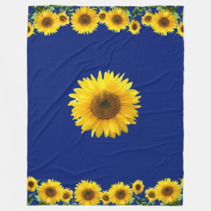 Beautiful Yellow Sunflowers on Blue Fleece Blanket