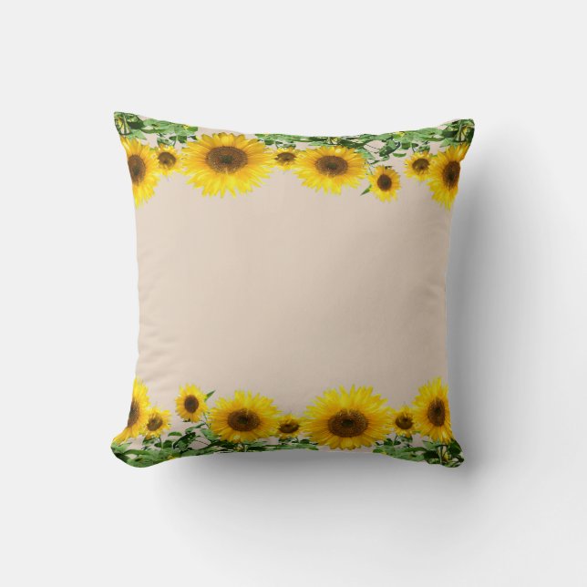 Beautiful Yellow Sunflowers on Light Beige Cushion (Front)