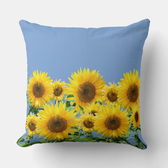 Beautiful Yellow Sunflowers on Sky Blue Cushion (Front)
