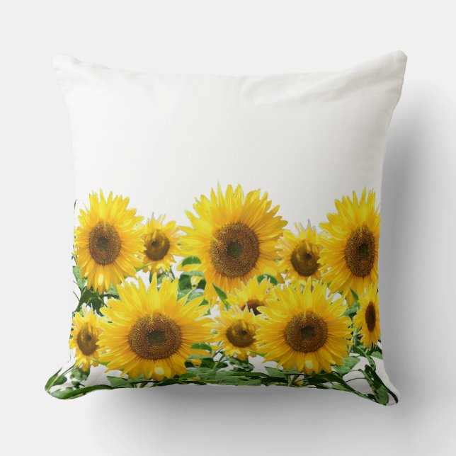 Beautiful Yellow Sunflowers on White  Cushion (Front)